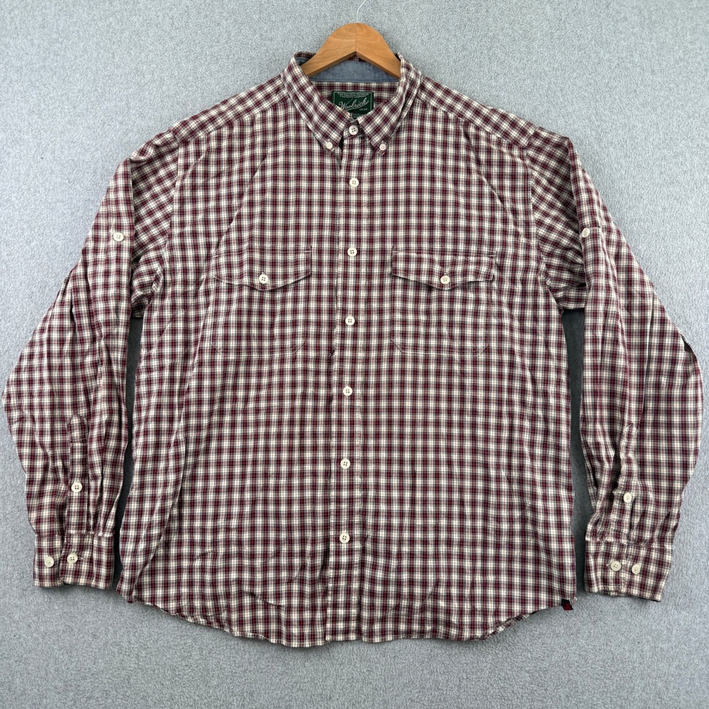 Woolrich Button Up Mens XL Red Plaid‎ 6097 Deep Ruby Cotton Long Sleeve Shirt